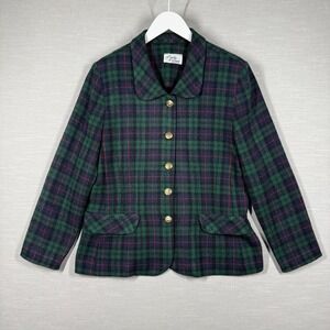 Vintage Lady Carol Jacket Womens Large Green Plaid Tweed Classic Old Money Mob